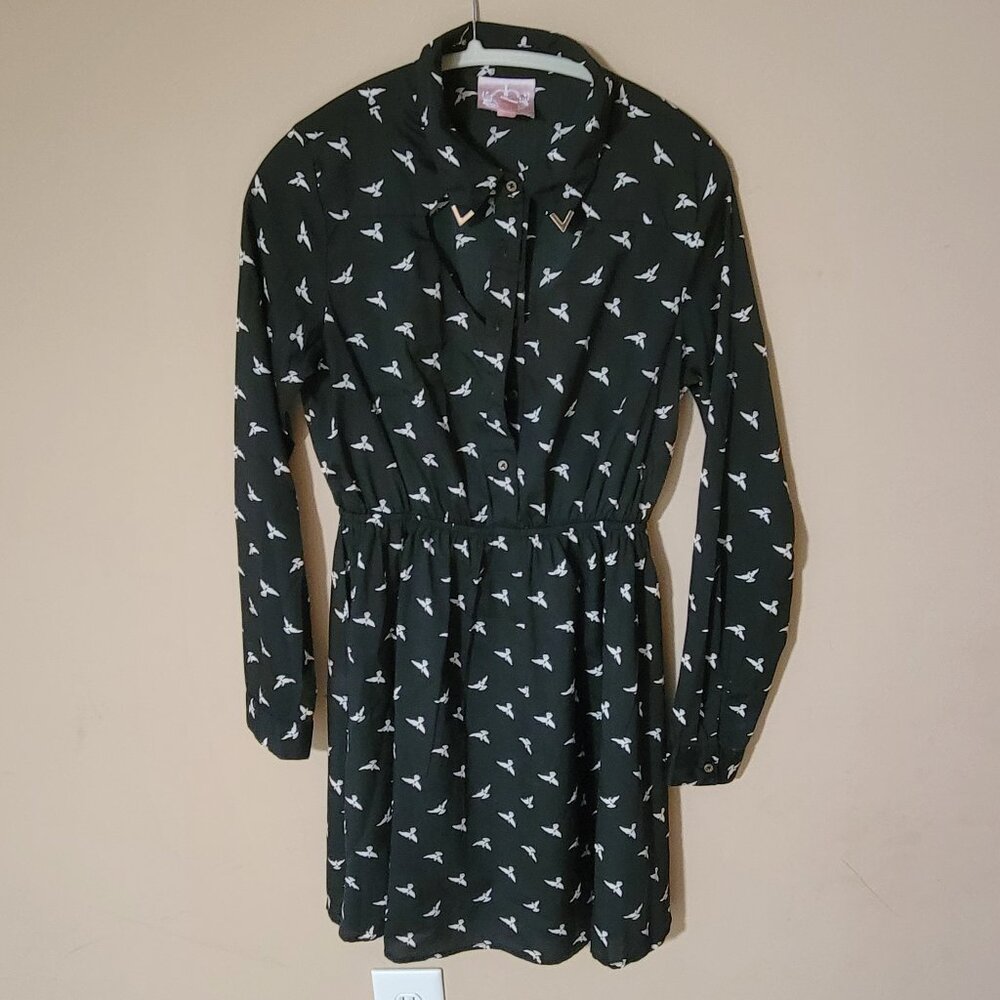 Bird Print Collared Dress